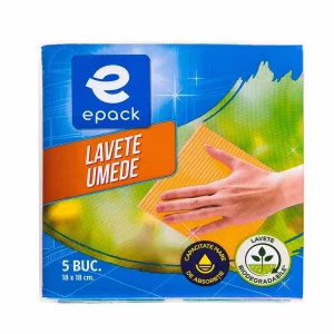 Set lavete umede biodegradabile din fibra naturala, 18x18 cm, 5 bucati, ePack