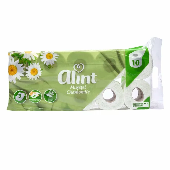 Set 10 role hartie igienica 3 straturi, parfum musetel, Alint