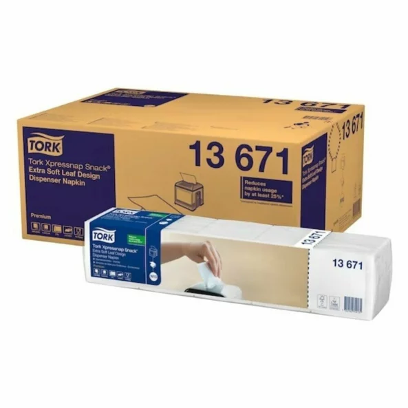 Servetele de masa pentru dozator N10, 500 bucati, extra soft, design cu frunze albe, Tork Xpressnap Snack