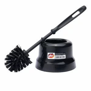 Set perie pentru wc cu suport din plastic, negru