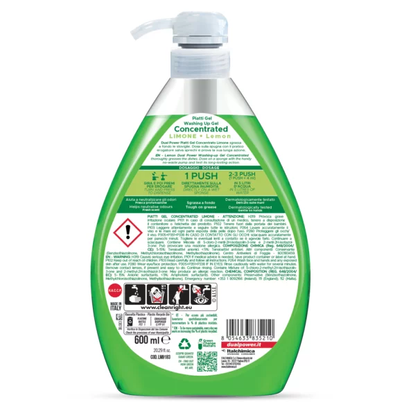 Detergent vase manual cu pompa, 1 L, lemon, Dual Power