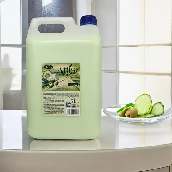 Sapun lichid cremos, testat dermatologic, 5 L, masline si castraveti, Attis