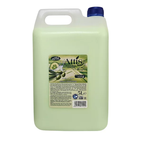 Sapun lichid cremos, testat dermatologic, 5 L, masline si castraveti, Attis