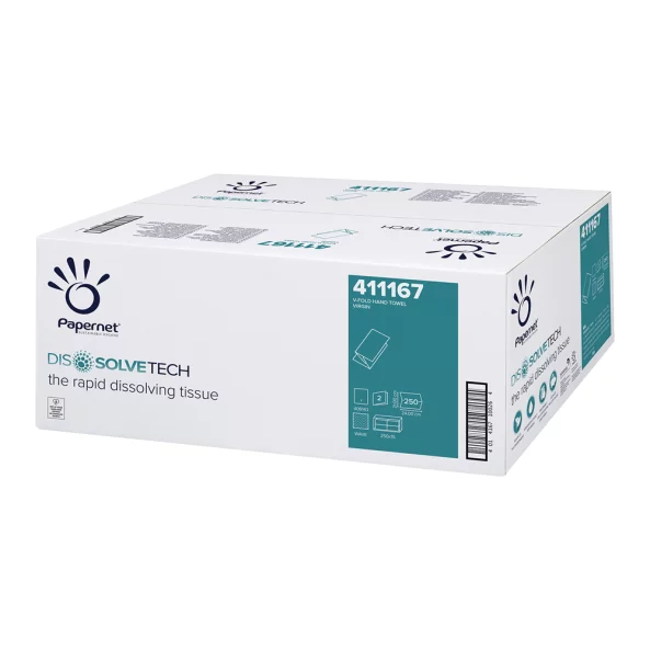 Prosoape hartie pliate V-fold, Dissolve Tech technology, 2 straturi, 250 de bucati/pachet, alb
