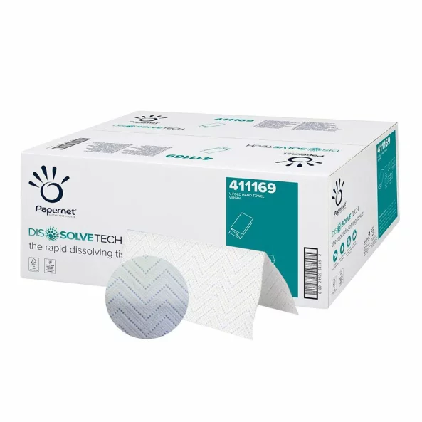 Prosoape hartie pliate V-fold, Dissolve Tech technology, 2 straturi, 250 de bucati/pachet, alb