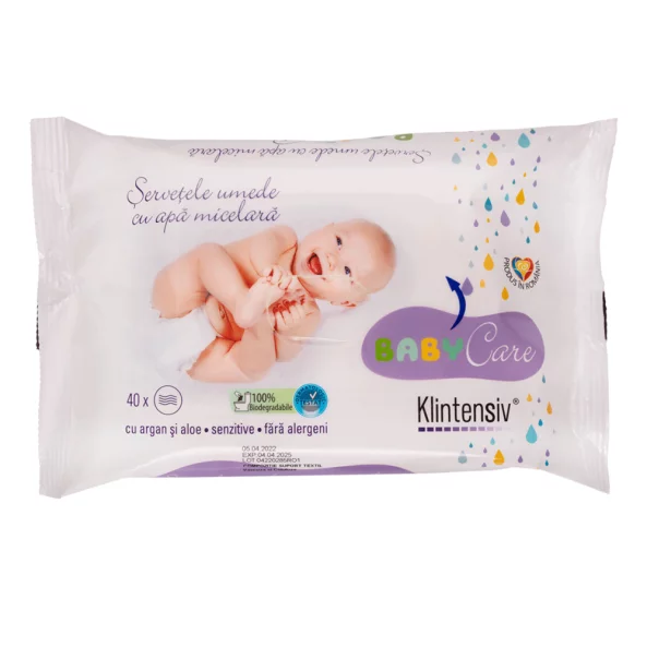 Servetele umede Baby, biodegradabile, 40 bucati, Klintensiv