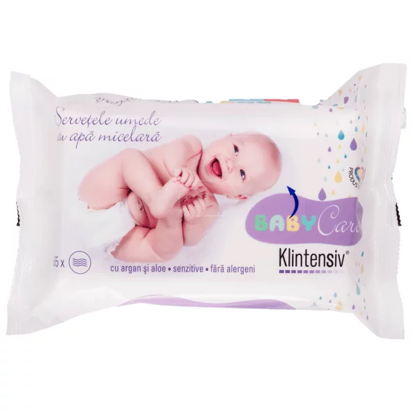 Servetele umede Baby, biodegradabile, 65 bucati, Klintensiv