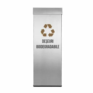 Pubela inox cu capac, orificiu rectangular, 250X250X700H, Pentru Deseuri Biodegradabile