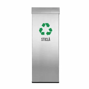 Pubela inox cu capac, orificiu rectangular, 250X250X700H, Pentru Sticla