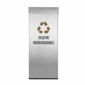 Pubela inox cu capac, orificiu rectangular, 300X300X700H, Pentru Deseuri Biodegradabile