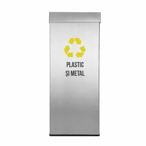 Pubela inox cu capac, orificiu rectangular, 300X300X700H, Pentru Plastic si Metal