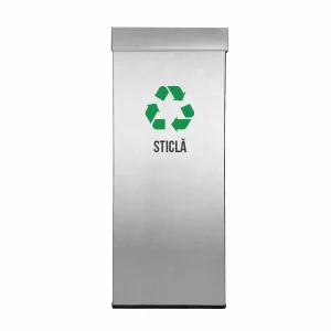 Pubela inox cu capac, orificiu rectangular, 300X300X700H, Pentru Sticla