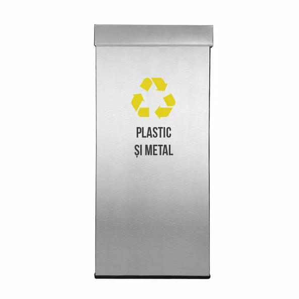 Pubela inox cu capac, orificiu rectangular, 350X350X700H, Pentru Plastic si Metal