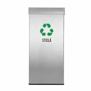 Pubela inox cu capac, orificiu rectangular, 350X350X700H, Pentru Sticla