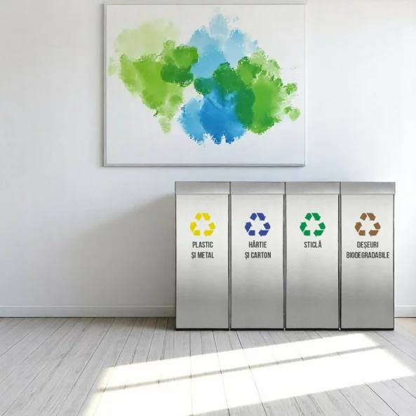 Pubela inox cu capac, orificiu rectangular, 250X250X700H, Pentru Deseuri Biodegradabile