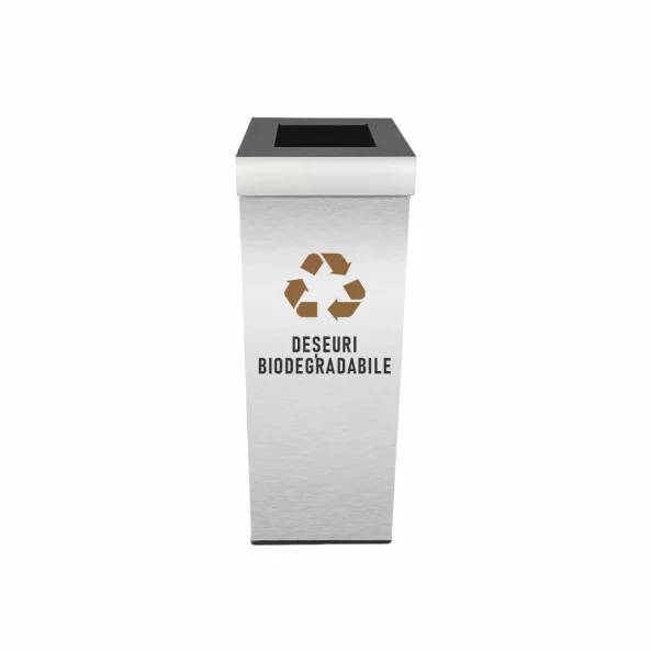 Pubela inox cu capac, orificiu rectangular, 250X250X700H, Pentru Deseuri Biodegradabile