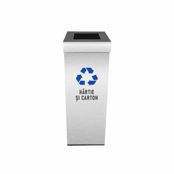 Pubela inox cu capac, orificiu rectangular, 250X250X700H, Pentru Hartie si Carton