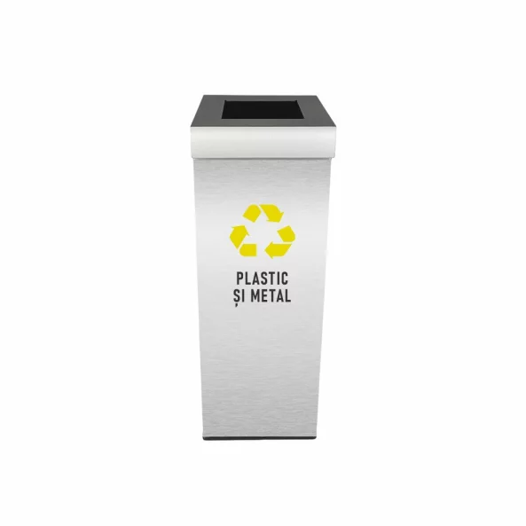 Pubela inox cu capac, orificiu rectangular, 250X250X700H, Pentru Plastic si Metal