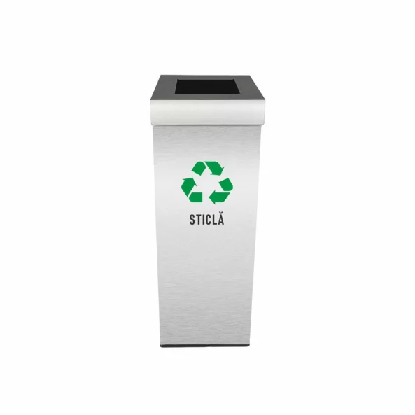 Pubela inox cu capac, orificiu rectangular, 250X250X700H, Pentru Sticla