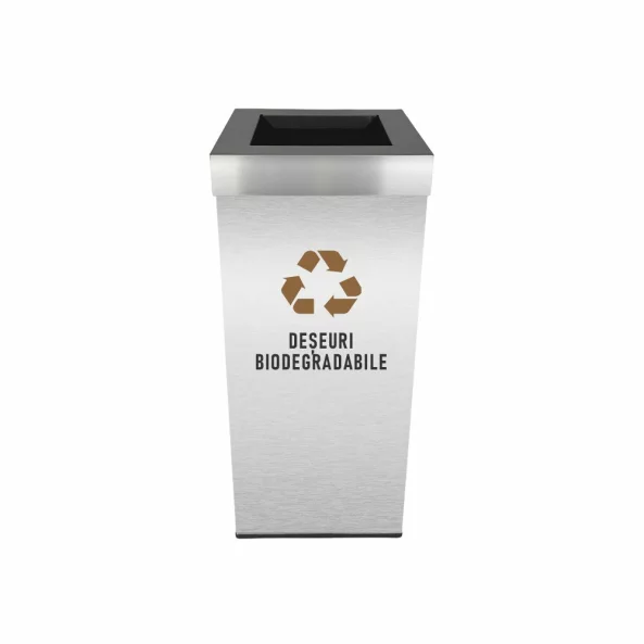 Pubela inox cu capac, orificiu rectangular, 300X300X700H, Pentru Deseuri Biodegradabile