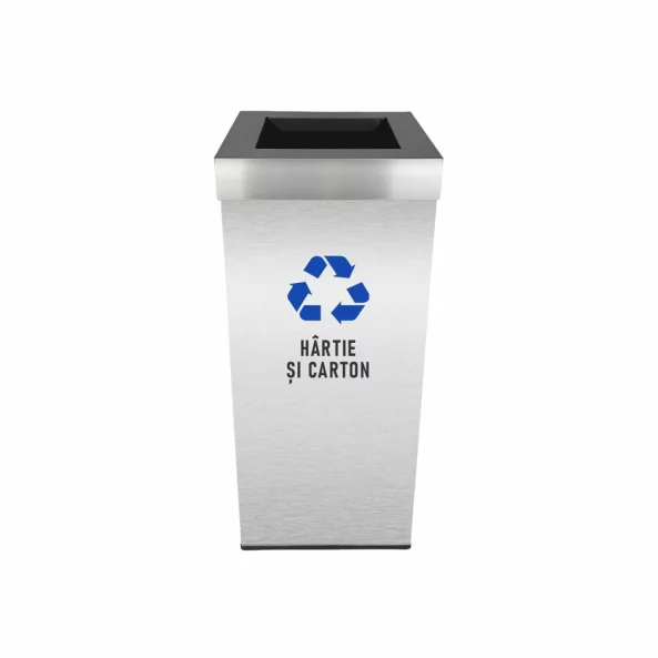 Pubela inox cu capac, orificiu rectangular, 300X300X700H, Pentru Hartie si Carton
