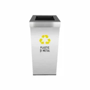 Pubela inox cu capac, orificiu rectangular, 300X300X700H, Pentru Plastic si Metal