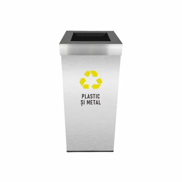 Pubela inox cu capac, orificiu rectangular, 300X300X700H, Pentru Plastic si Metal