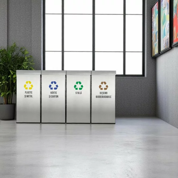 Pubela inox cu capac, orificiu rectangular, 350X350X700H, Pentru Deseuri Biodegradabile