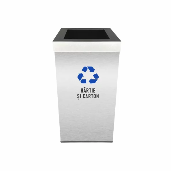 Pubela inox cu capac, orificiu rectangular, 350X350X700H, Pentru Hartie si Carton