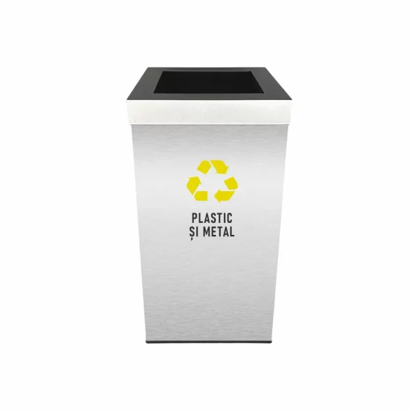 Pubela inox cu capac, orificiu rectangular, 350X350X700H, Pentru Plastic si Metal