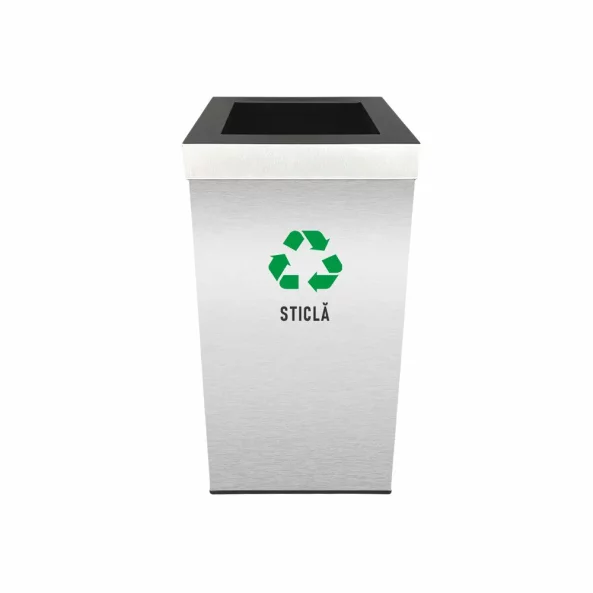Pubela inox cu capac, orificiu rectangular, 350X350X700H, Pentru Sticla