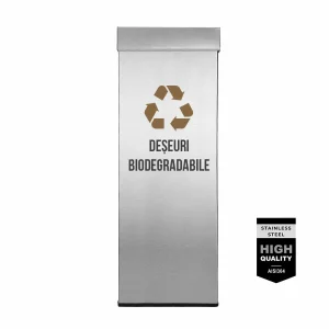 Pubela inox cu capac AISI304, orificiu rectangular, 250X250X700H, Pentru Deseuri Biodegradabile
