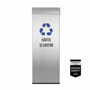 Pubela inox cu capac AISI304, orificiu rectangular, 250X250X700H, Pentru Hartie si Carton