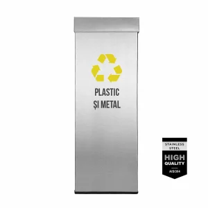 Pubela inox cu capac AISI304, orificiu rectangular, 250X250X700H, Pentru Plastic si Metal