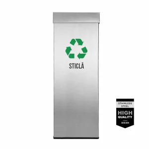 Pubela inox cu capac AISI304, orificiu rectangular, 250X250X700H, Pentru Sticla