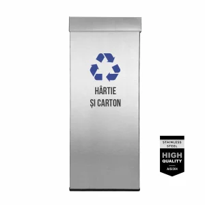 Pubela inox cu capac AISI304, orificiu rectangular, 300X300X700H, Pentru Hartie si Carton