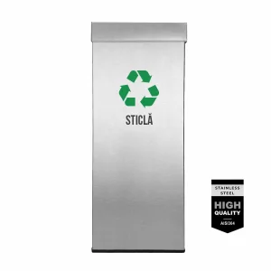 Pubela inox cu capac AISI304, orificiu rectangular, 300X300X700H, Pentru Sticla