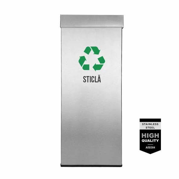 Pubela inox cu capac AISI304, orificiu rectangular, 300X300X700H, Pentru Sticla