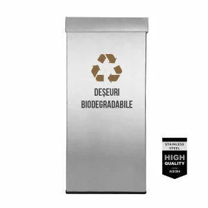 Pubela inox cu capac AISI304, orificiu rectangular, 350X350X700H, Pentru Deseuri Biodegradabile