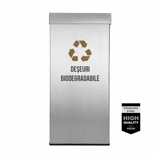 Pubela inox cu capac AISI304, orificiu rectangular, 350X350X700H, Pentru Deseuri Biodegradabile