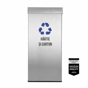 Pubela inox cu capac AISI304, orificiu rectangular, 350X350X700H, Pentru Hartie si Carton