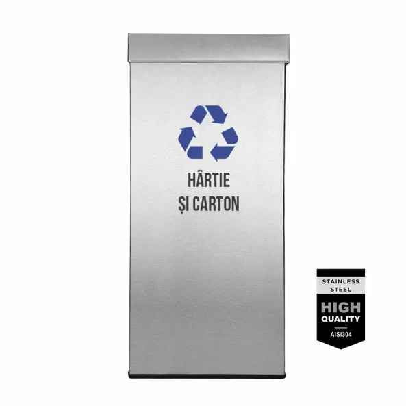 Pubela inox cu capac AISI304, orificiu rectangular, 350X350X700H, Pentru Hartie si Carton