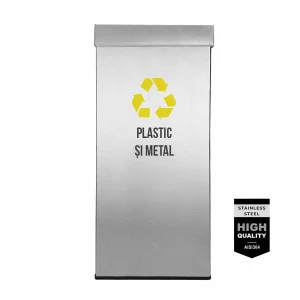 Pubela inox cu capac AISI304, orificiu rectangular, 350X350X700H, Pentru Plastic si Metal
