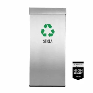 Pubela inox cu capac AISI304, orificiu rectangular, 350X350X700H, Pentru Sticla