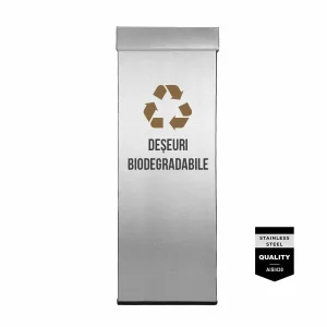 Pubela inox cu capac AISI430, orificiu rectangular, 250X250X700H, Pentru Deseuri Biodegradabile