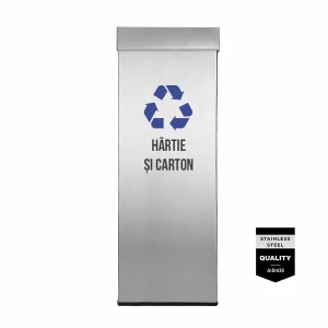 Pubela inox cu capac AISI430, orificiu rectangular, 250X250X700H, Pentru Hartie si Carton