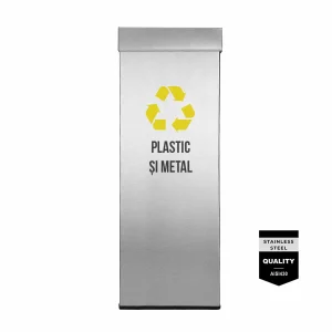 Pubela inox cu capac AISI430, orificiu rectangular, 250X250X700H, Pentru Plastic si Metal