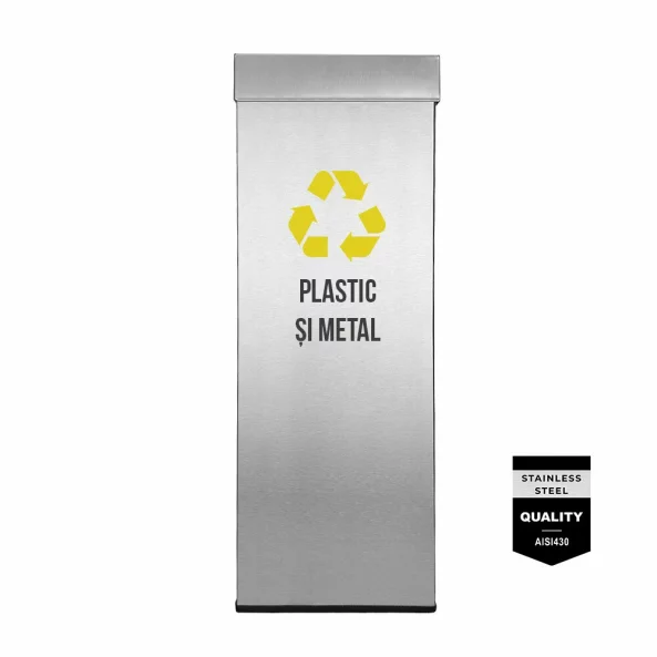 Pubela inox cu capac AISI430, orificiu rectangular, 250X250X700H, Pentru Plastic si Metal