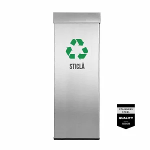 Pubela inox cu capac AISI430, orificiu rectangular, 250X250X700H, Pentru Sticla