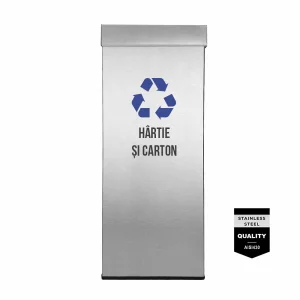 Pubela inox cu capac AISI430, orificiu rectangular, 300X300X700H, Pentru Hartie si Carton